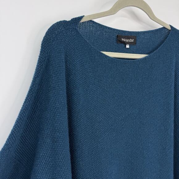 Eskandar Cashmere 3/4 Sleeve Long Tunic Sweater O/S One size Dark Teal - Picture 2 of 12